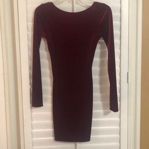 Red velvet long sleeve cocktail dress